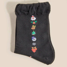 Festive Christmas Themed Embroidery Socks - Black/Multi