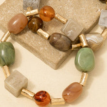 Acrylic Stones And Metallic Tube Beaded Bracelet - Brown