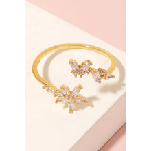 Rhinestone Flower Butterfly Open Ring - Gold