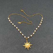 18K Gold Plated SS Sun Charm Pearl Chain Necklace