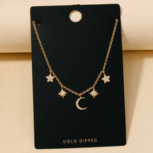 Gold Dipped Cz Pave Star And Moon Charms Chain Necklace - Gold