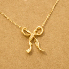 Gold Dipped Long Ribbon Bow Pendant Necklace - Gold