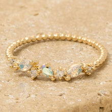 Gold Dipped Beaded Band Cz Station Ring