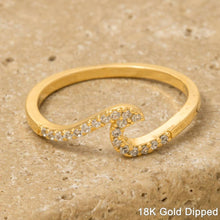 Gold Dipped Delicate Studded Wave Ring: Gold