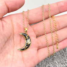 Dried Flower Floral Black Moon Charm Necklace