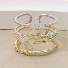Gold Dipped Cz Flower Studded Two Row Ring: Gold