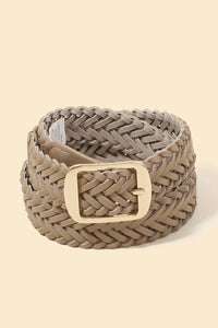 Faux Leather Braided Belt - Brown