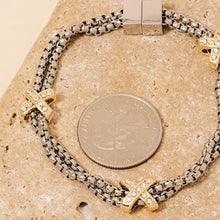 2 Tone Gold Plated Cz Pave Double Rope Chain Bracelet