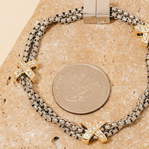 2 Tone Gold Plated Cz Pave Double Rope Chain Bracelet