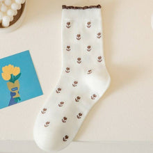 Cotton Floral Socks - Brown