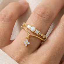 Gold Dipped Cz Double Band Flower Charm Ring - Gold