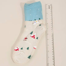 Festive Christmas Scenery Embroidered Socks - Cream/Blue