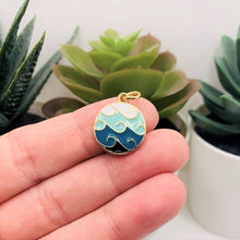 Blue Enamel Ocean Wave Charm Bar, 22x16mm