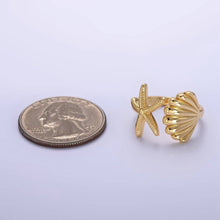 14K Gold Filled Ocean Starfish Clam Sea Shell Open Wrap Ring in Gold