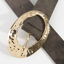 Hammered Oval Buckle Vegan Leather Belt - Medium Brown with Gold Buckle