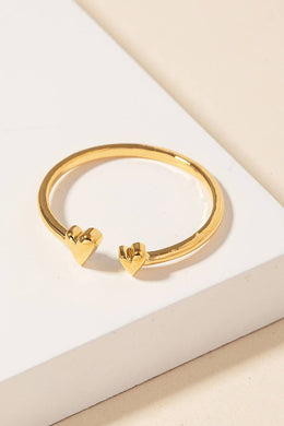 Gold Dipped Delicate Double Heart Open Ring - Gold