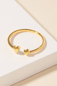 Gold Dipped Delicate Double Heart Open Ring - Gold