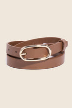 Long Oval Buckle Leather Belt - Silver/Black