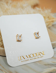 Gold Plated Cubic Zirconia Rectangle Large Studs
