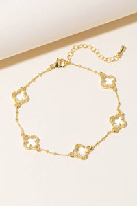 Clear Clover Chain Bracelet - Gold
