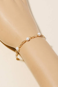 Pearl Station Beaded Chain Bracelet - Gold