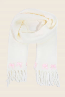 Soft Fuzzy Bow Decor Scarf - Ivory