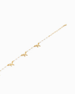 Skinny Bow Acrylic Pearl Link Station Chain Bracelet - Gold