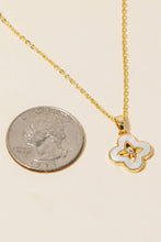 Gold Dipped Cz And Shell Clover Pendant Necklace - Gold