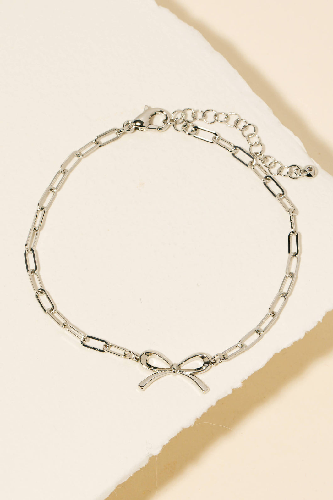 Gold Dipped Ribbon Bow Charm Chain Bracelet - Silver