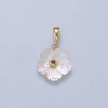 16K Gold Filled 20mm Birthstone CZ Mother of Pearl Flower Snap Drop Pendant | Charms-00965 ~ Charms-00976: April - Diamond