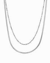 Double Layered Box and Snake Chain Necklace: Rhodium