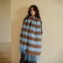 Blue-Brown Stripe Scarf - Thick Winter Wrap
