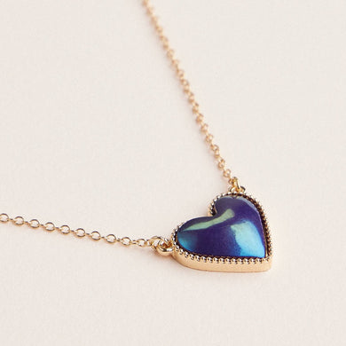 Heart Shaped Enamel Pendant Necklace - Blue