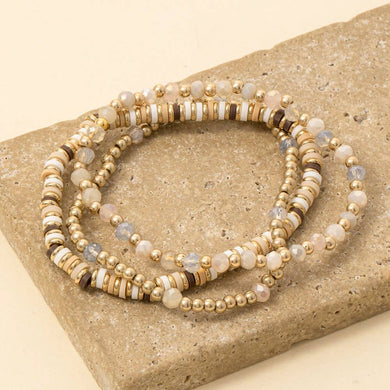 Mixed Metallic Faceted And Disc Beaded Bracelet Set