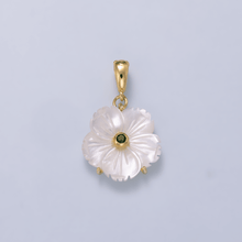 16K Gold Filled 20mm Birthstone CZ Mother of Pearl Flower Snap Drop Pendant | Charms-00965 ~ Charms-00976: April - Diamond