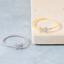 Gold Dipped Cz Double Flower Ring - Silver