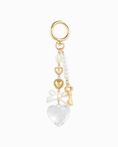 Romantic Heart Coquette Pearl Key Bag Charm - Gold