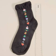 Festive Christmas Themed Embroidery Socks - Black/Multi