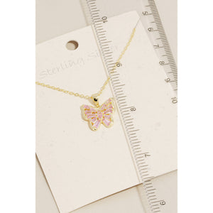 Sterling Silver Pink Cz Butterfly Pendant Necklace - Gold