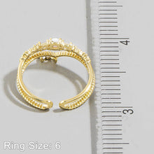Gold Dipped Cz Double Band Flower Charm Ring - Gold