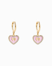 Bow Stamp on Heart Drop Hoop Earrings - White