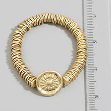 Engraved Sun Medallion Disc Stack Bracele - Silver