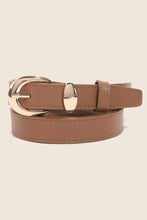 Metallic Crescent Buckle Leather Belt: Gold/Brown