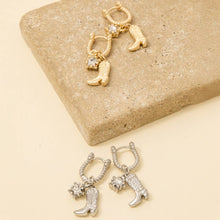 Western Cowboy Boot Charm Hoop Earrings - Silver