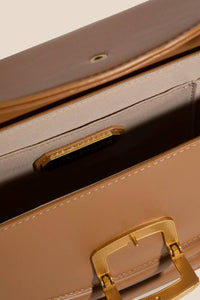 Buckle Closure Crescent Faux Leather Hand Bag - Tan