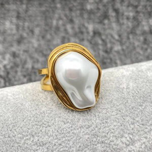 Baroque Pearl 18K Gold Plated Stainless Steel Ring