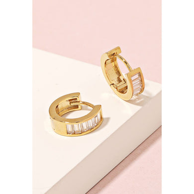 Small Baguette Studded Hoop Earrings - Gold