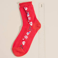 Santa and Snowman Embroidered Christmas Theme Socks - Navy