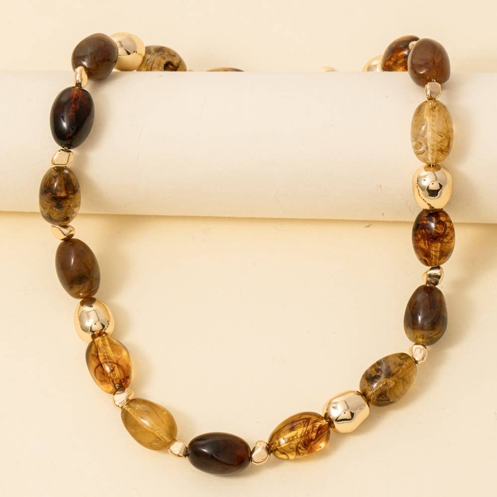 Marble Acrylic And Metallic Beaded Necklace