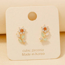 Gold Dipped Cz Flower Stud Earrings - Gold